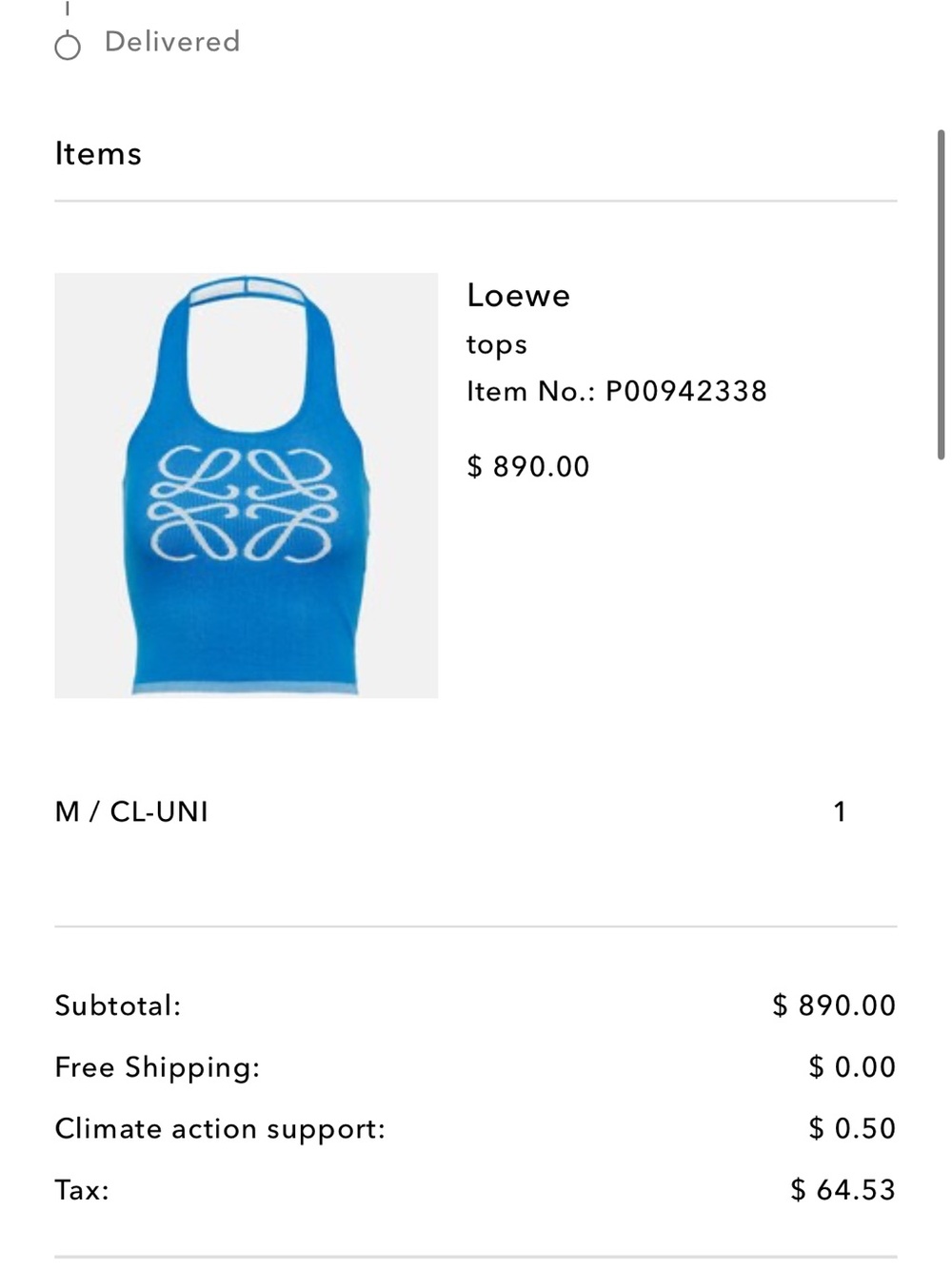 Authentic Loewe Bright Blue anagram ribbed Logo halter top size M